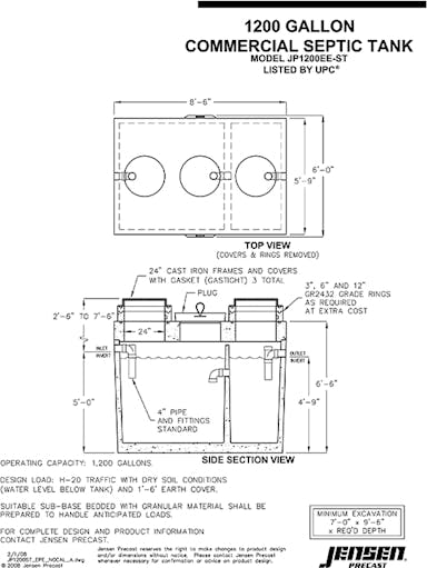 Commercial Septic Tank 1200 Gal Northern California Jensen Precast