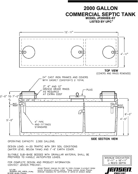 Commercial Septic Tank 2000 Gal Northern California Jensen Precast